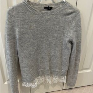 Club Monaco Gray Sweater with Lace Hem